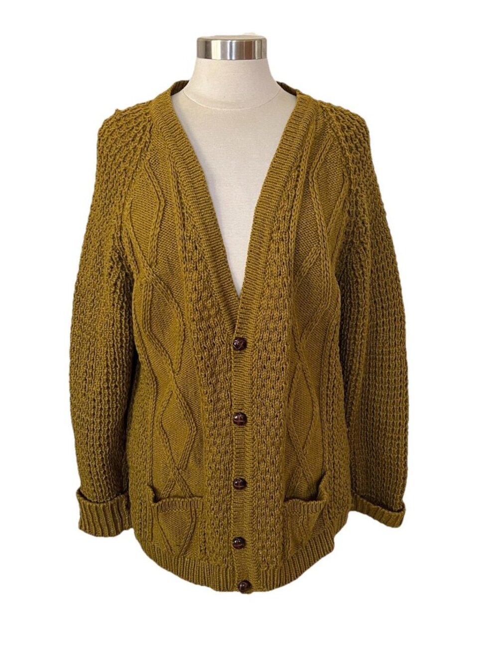 Vintage Cladyknit Irish Wool Cardigan Sweater Size 42 Chunky Cable Knit Ireland